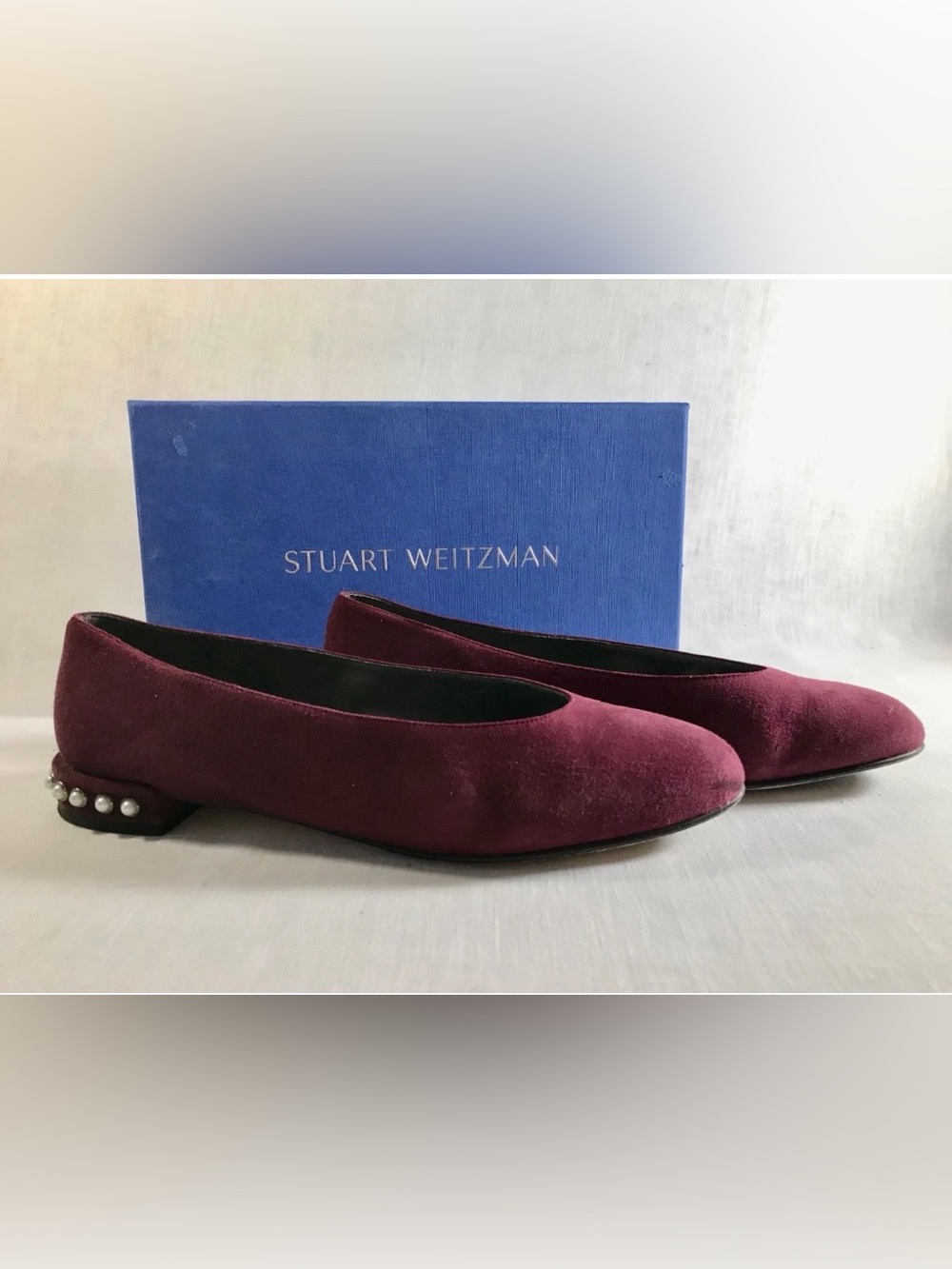 Stuart Weitzman Burgundy Suede and Prarl ChicPearl Ballet Flats